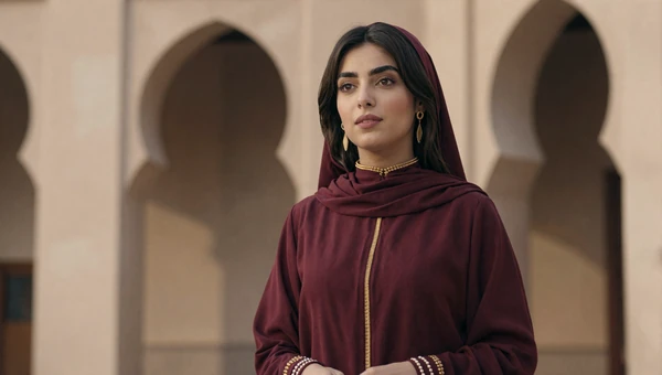 Beautiful Yemeni woman in modern attire with traditional architectural setting